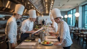 Dokumenty sprawozdań BDO dla gastronomii 2025 na biurku z kalkulatorem i piórem, przygotowanie ewidencji