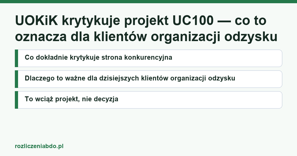 Karta artykułu: UOKiK krytykuje projekt UC100 — co to oznacza dla klientów organizacji odzysku