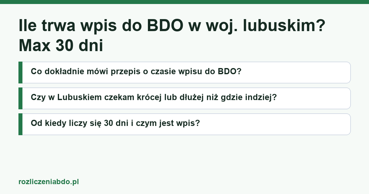 Karta artykułu: Ile trwa wpis do BDO w woj. lubuskim? Max 30 dni