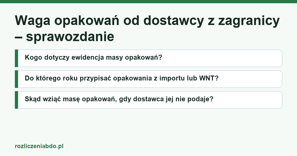 Karta artykułu: Waga opakowań od dostawcy z zagranicy – sprawozdanie