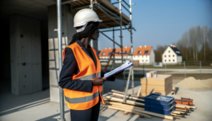 BDO dla firmy budowlanej – pracownik budowlany w kasku na placu budowy, nowe regulacje BDO 2025 w branży budowlanej