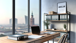 Obsługa BDO Wrocław — biuro firmy z dokumentami BDO i panoramą Wrocławia w tle