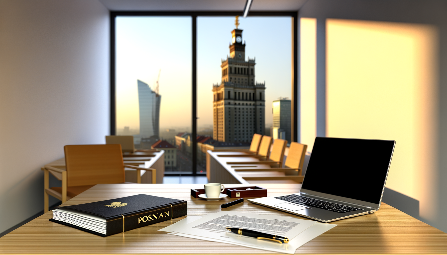 Rejestracja BDO Poznań — biurko z dokumentami i laptopem na tle panoramy miasta