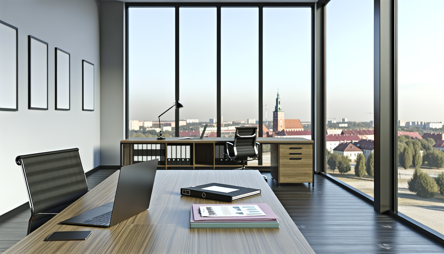 Rejestracja BDO Rzeszów — biuro z laptopem, dokumentami i panoramą miasta w tle